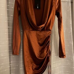 Fashion Nova Copper Long Sleeve Dress
